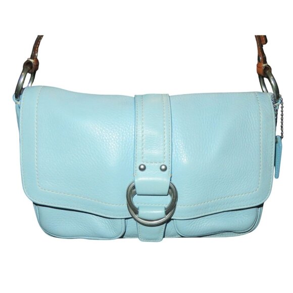 Coach 2008 Chelsea Pebbled Leather Buckle Flap Hobo Handbag in Tiffany Blue - Picture 1 of 13